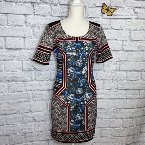Jealous Tomato Mixed Print Short Sleeve Bodycon Dress Size Medium - Picture 2 of 12